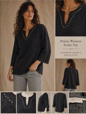 VTG 90s Sedona SW Western Prairie Ranch Coastal Studs Black Cowgirl Top L
